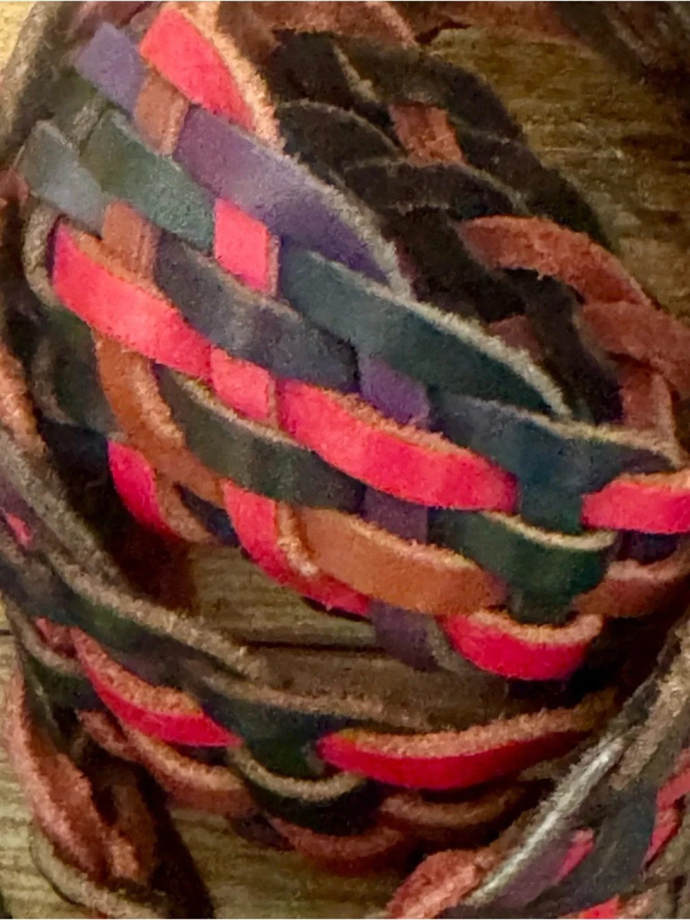 Vintage Braided Leather Belt Red Brown Black Purple‎ Boho Western Woven XL